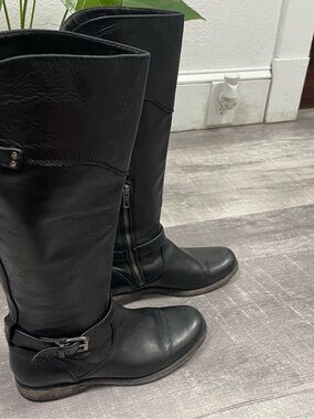 Frye Black Leather Mid-Calf Riding Boots